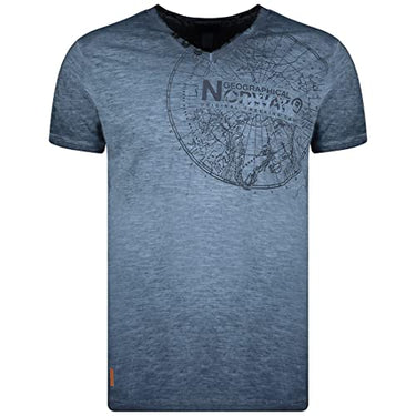 Geographical Norway Herren T-Shirt, grafisch, kurzärmlig, Herren, T-Shirt, modisch, V-Ausschnitt, Bedruckt, reguläre Passform – Kleidung Kurze Ärmel, Marke Tops Classic (Marine, ) im Sale